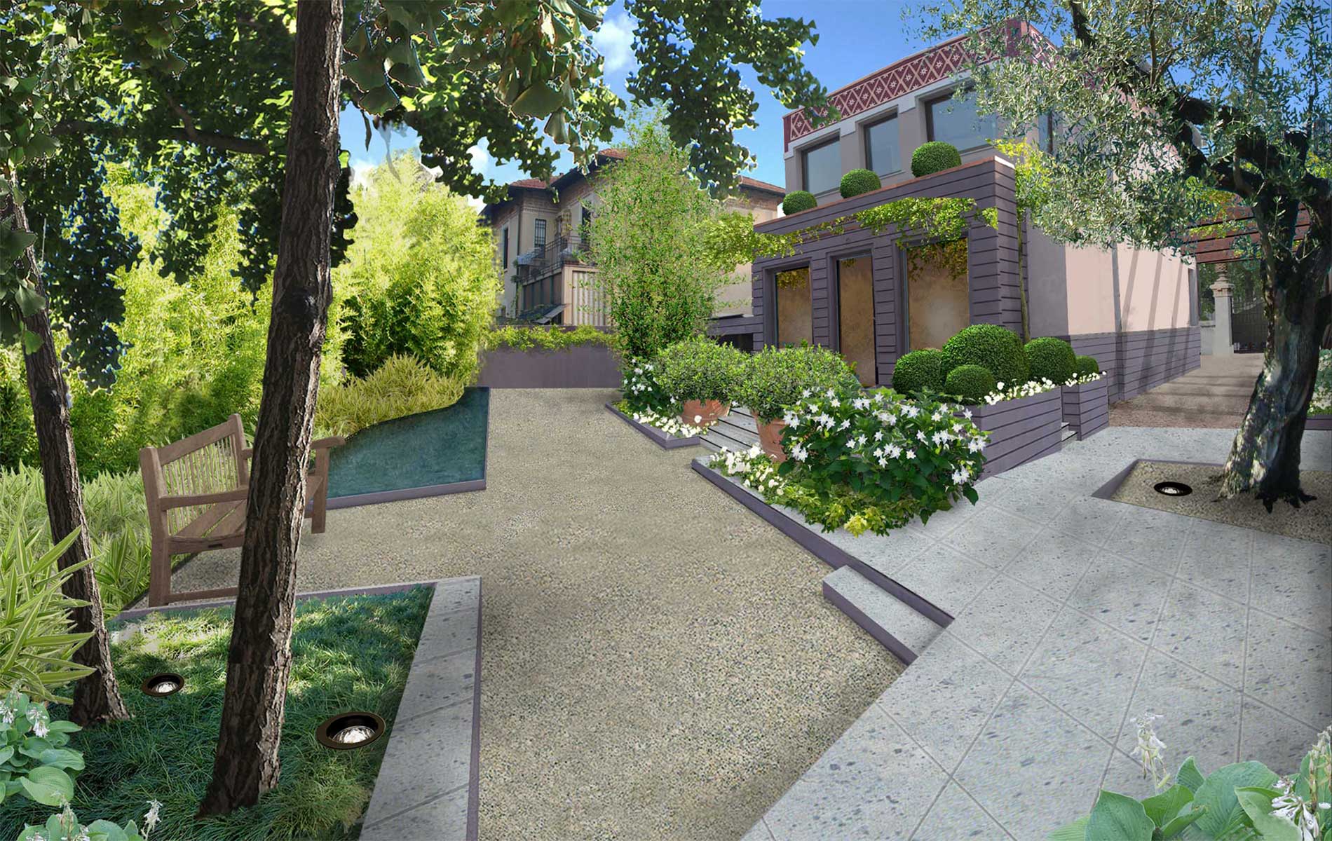 progetto di giardino residenziale di San Benedetto Group - Tecnica Verde a Milano